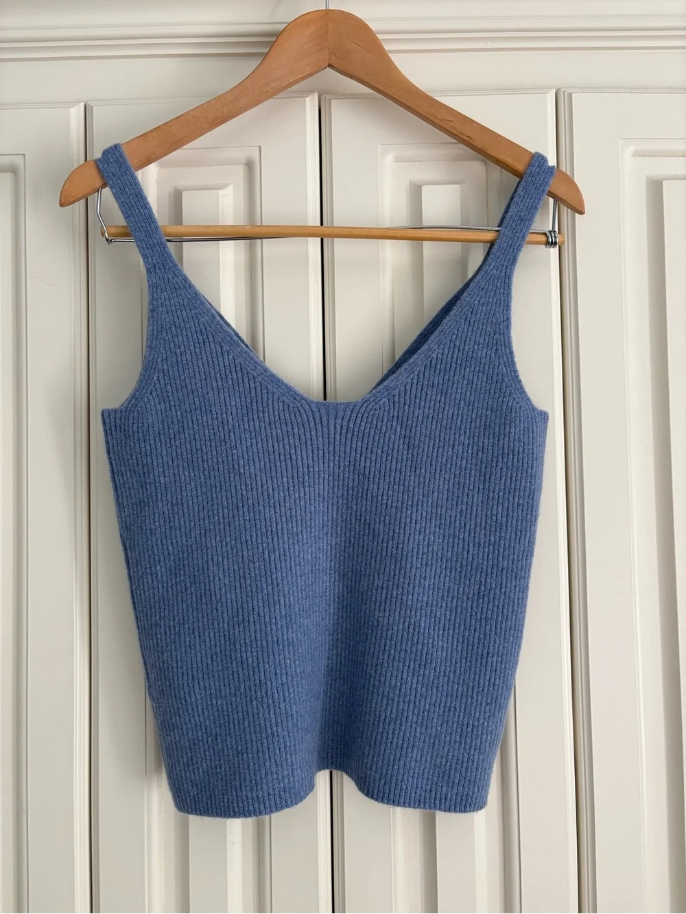 J. Crew Blue Ribbed Knit V-Neck Knit Sleeveless Cropped Camisole Top Size XL NWT